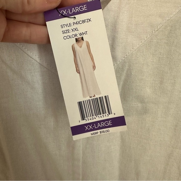 DKNY Women’s V-Neck Wide Strap White Sleeveless Linen Maxi Dress Sz XXL NWT - Picture 4 of 10